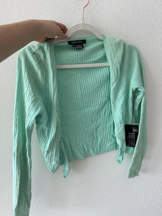 Etcetera Tops - Etcetera Seafoam Tie-Front Ribbed Cardigan